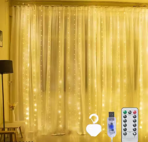 300 LED Curtain String Lights with Remote – Warm White Fairy Lights (3x3 Meter)