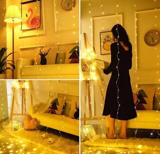 300 LED Curtain String Lights with Remote – Warm White Fairy Lights (3x3 Meter)