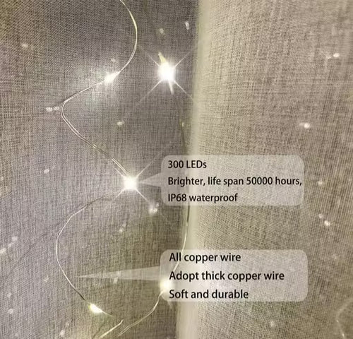 300 LED Curtain String Lights with Remote – Warm White Fairy Lights (3x3 Meter)